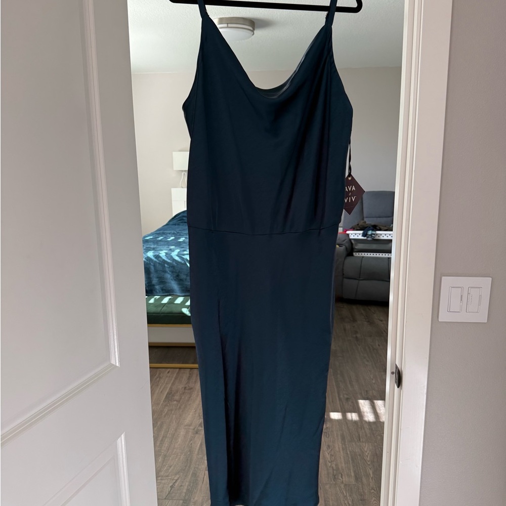 Ava & Viv Elegant Teal cowl neck spaghetti strap Dress